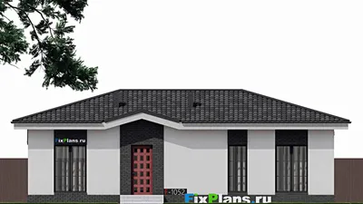 Проект одноэтажного дома 9 на 15, площадью 110 м² с террасой и 3 спальнями — фасад 3