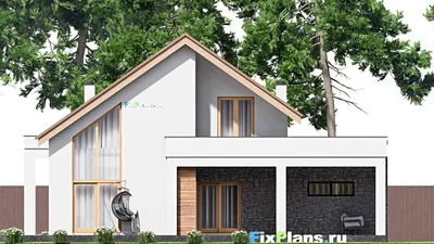 Проект дома с мансардой 17 на 19, площадью 300 м² с террасой, балконом, гаражом на 1 машину и 3 спальнями — фасад 6