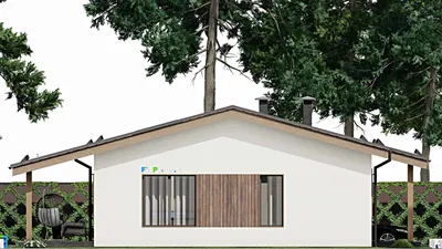 Проект одноэтажного дома 11 на 16, площадью 150 м² с террасой и 3 спальнями — фасад 4