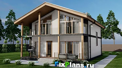 Проект дома с мансардой 11 на 16, площадью 220 м² с террасой, балконом и 5 спальнями — фасад 2