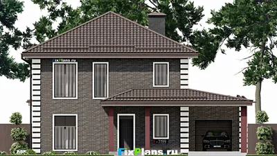 Проект двухэтажного дома 15 на 15, площадью 240 м² с террасой, гаражом на 1 машину и 4 спальнями — фасад 3