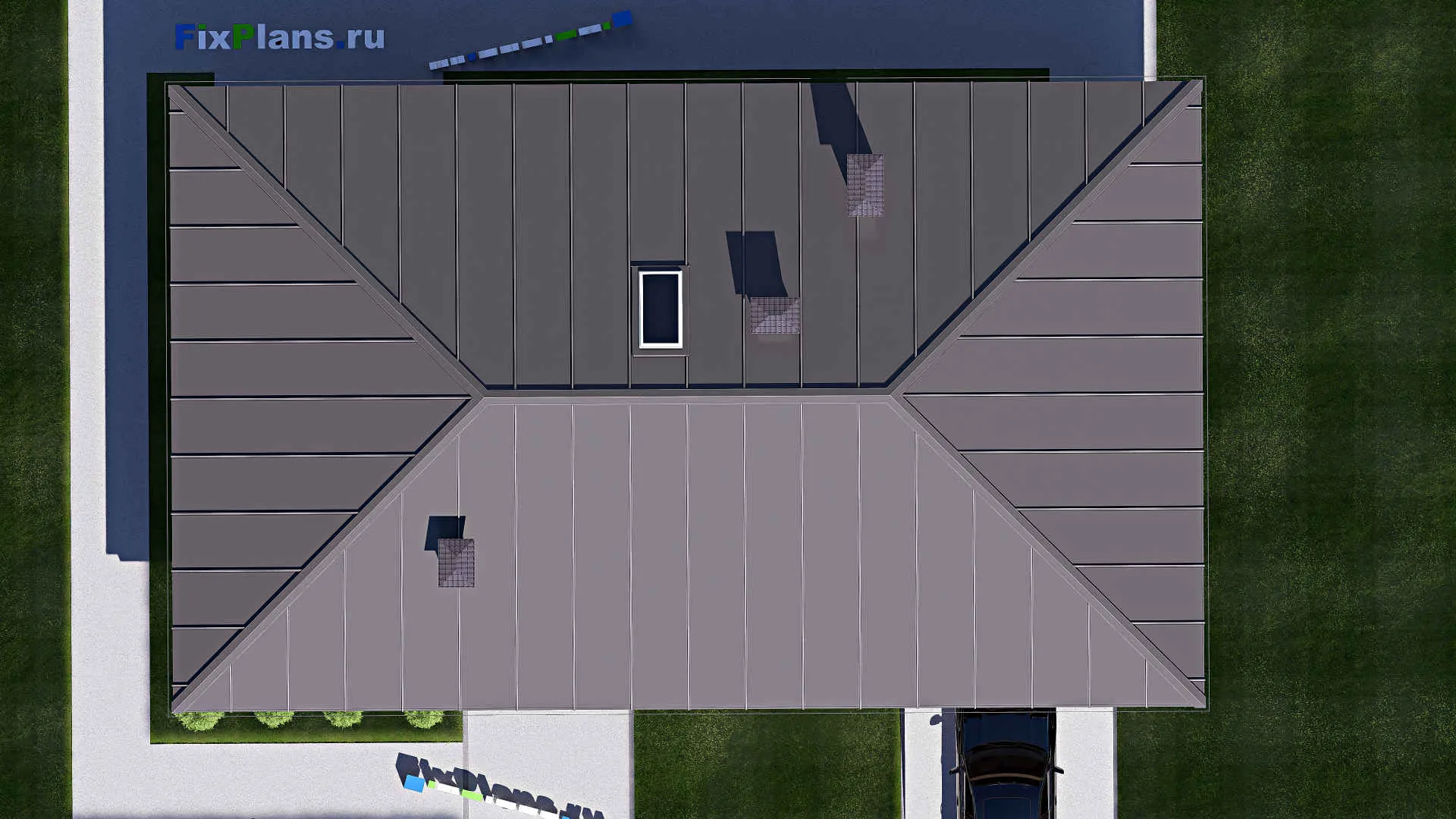 F-17909 - Проект одноэтажного дома 11 на 19, площадью 160 м² с террасой, гаражом на 2 машины и 3 спальнями