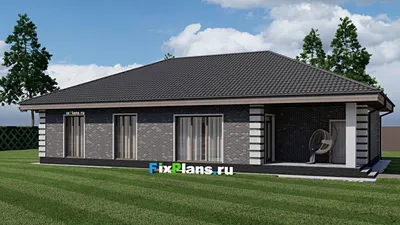 Проект одноэтажного дома 12 на 19, площадью 180 м² с террасой, гаражом на 1 машину и 2 спальнями — фасад 2