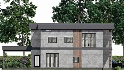 Проект двухэтажного дома 13 на 19, площадью 550 м² с террасой, балконом, баней, бассейном и 8 спальнями — фасад 4