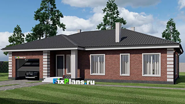 Проект одноэтажного дома 17 на 19, площадью 200 м² с террасой, баней, гаражом на 1 машину и 3 спальнями