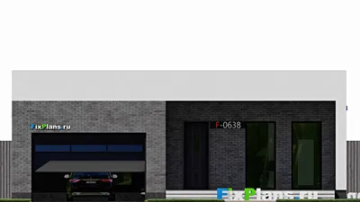 Проект одноэтажного дома 14 на 32, площадью 320 м² с террасой, гаражом на 1 машину и 3 спальнями — фасад 3