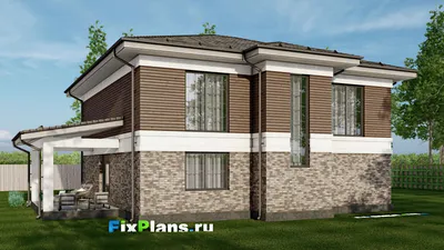 Проект двухэтажного дома 13 на 14, площадью 280 м² с террасой и 5 спальнями — фасад 2
