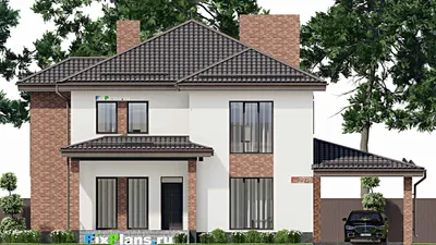 Проект двухэтажного дома 13 на 17, площадью 270 м² с террасой, балконом и 3 спальнями — фасад 3