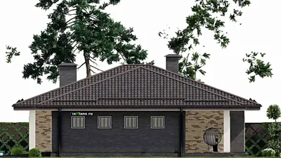 Проект одноэтажного дома 15 на 25, площадью 270 м² с террасой, гаражом на 2 машины и 3 спальнями — фасад 5