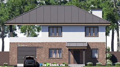 Проект двухэтажного дома 15 на 16, площадью 270 м² с террасой, балконом, гаражом на 2 машины и 5 спальнями — фасад 3