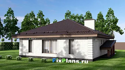 Проект одноэтажного дома 13 на 15, площадью 250 м² с цокольным этажом и 3 спальнями — фасад 2