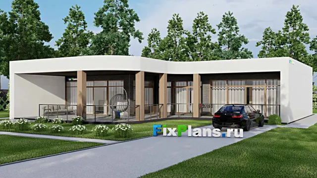 Проект одноэтажного дома 18 на 18, площадью 240 м² с террасой и 3 спальнями