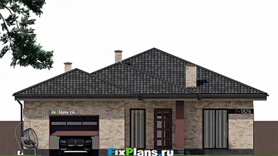 Проект одноэтажного дома 14 на 19, площадью 160 м² с гаражом на 1 машину и 3 спальнями — фасад 3