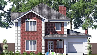 Проект двухэтажного дома 15 на 15, площадью 210 м² с террасой, гаражом на 1 машину и 4 спальнями — фасад 3
