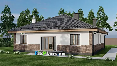 Проект одноэтажного дома 14 на 15, площадью 150 м² с террасой и 4 спальнями — фасад 2