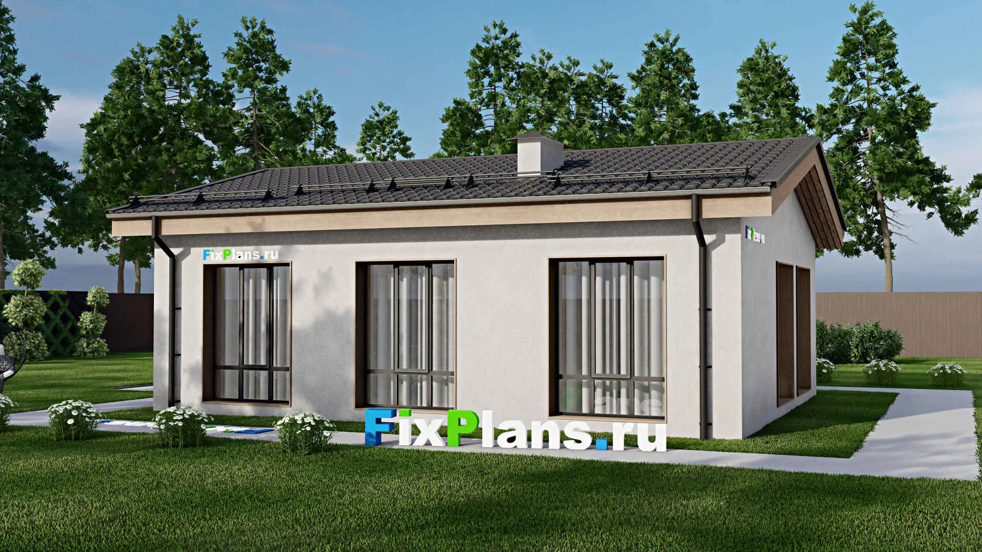 F-3284 - Проект одноэтажного дома 9 на 11, площадью 70 м² с 2 спальнями