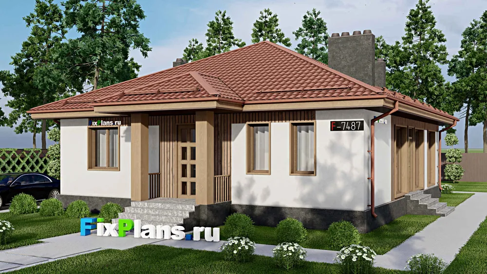 Проект одноэтажного дома 12 на 15, площадью 140 м² с 4 спальнями — фасад 1