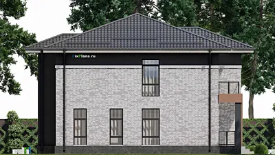 Проект двухэтажного дома 13 на 14, площадью 270 м² с террасой, балконом и 5 спальнями (F-1907) — фасад 6