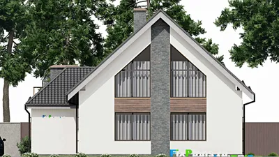 Проект дома с мансардой 15 на 15, площадью 350 м² с террасой, балконом и 4 спальнями — фасад 6
