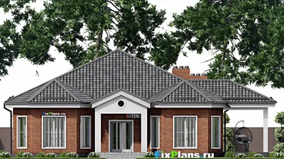 Проект одноэтажного дома 15 на 16, площадью 190 м² с террасой и 4 спальнями — фасад 3