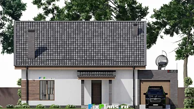 Проект дома с мансардой 14 на 16, площадью 260 м² с балконом, гаражом на 1 машину и 3 спальнями — фасад 3