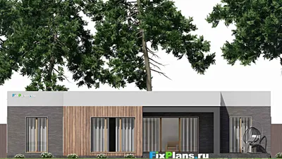 Проект одноэтажного дома 17 на 18, площадью 220 м² с террасой и 3 спальнями — фасад 6