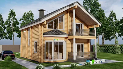 Проект дома с мансардой 9 на 12, площадью 140 м² с террасой, балконом и 4 спальнями — фасад 2