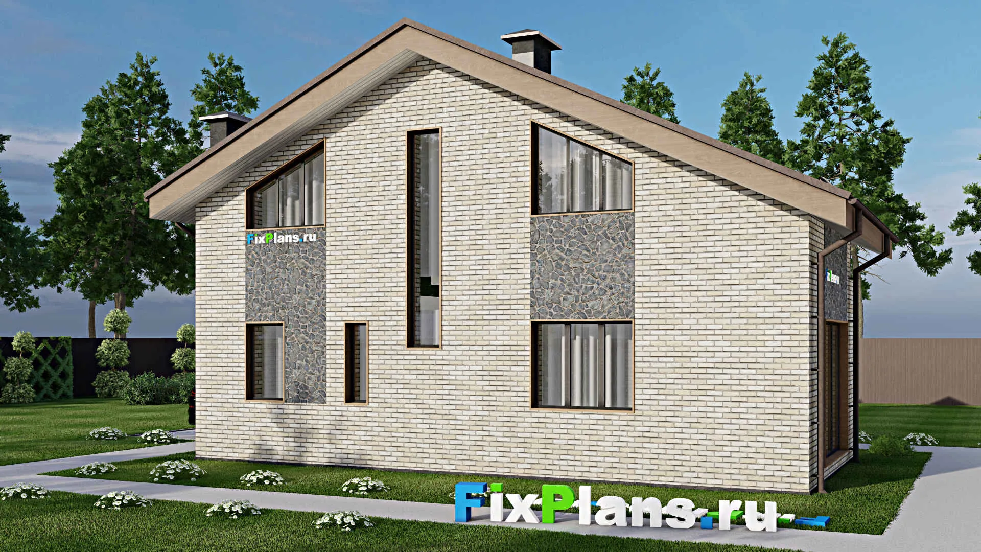 F-6263 - Проект дома с мансардой 6 на 12, площадью 100 м² с балконом и 3 спальнями