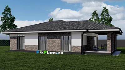 Проект одноэтажного дома 12 на 16, площадью 160 м² с террасой и 3 спальнями (F-0737) — фасад 2