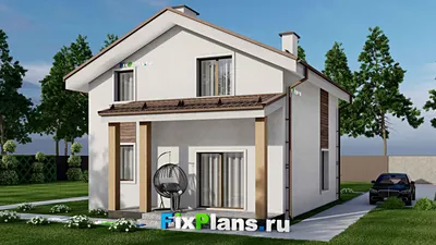 Проект дома с мансардой 9 на 13, площадью 140 м² с террасой, балконом и 3 спальнями — фасад 2