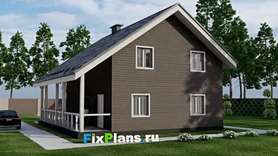 Проект дома с мансардой 11 на 12, площадью 210 м² с террасой, балконом и 6 спальнями — фасад 2