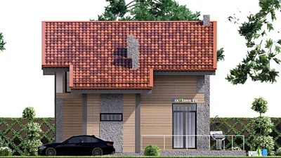 Проект дома с мансардой 12 на 15, площадью 190 м² с террасой, балконом и 3 спальнями — фасад 5