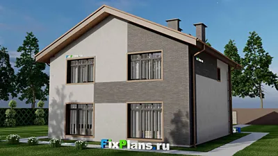 Проект двухэтажного дома 12 на 12, площадью 200 м² с террасой, балконом и 3 спальнями — фасад 2