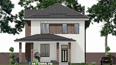 Проект двухэтажного дома 11 на 11, площадью 180 м² с террасой и 4 спальнями — фасад 3