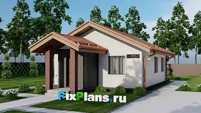 Проект одноэтажного дома 8 на 15, площадью 80 м² с террасой и 3 спальнями
