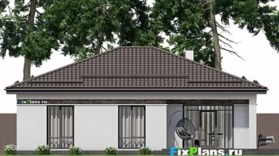 Проект одноэтажного дома 12 на 14, площадью 170 м² с террасой и 3 спальнями (F-2411) — фасад 4