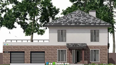 Проект двухэтажного дома 11 на 19, площадью 350 м² с террасой, балконом, гаражом на 2 машины и 4 спальнями — фасад 3