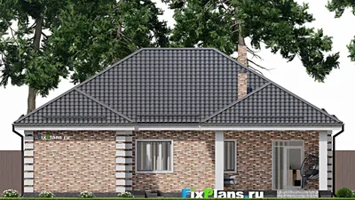 Проект одноэтажного дома 15 на 15, площадью 150 м² с террасой, гаражом на 1 машину и 3 спальнями — фасад 6
