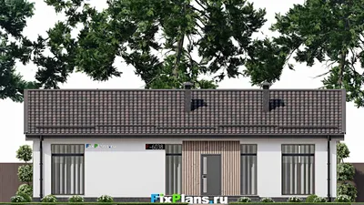 Проект одноэтажного дома 9 на 16, площадью 140 м² с террасой и 3 спальнями — фасад 3