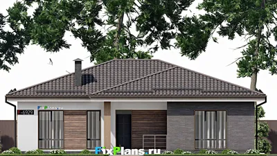 Проект одноэтажного дома 14 на 15, площадью 140 м² с террасой и 3 спальнями (F-6929) — фасад 3