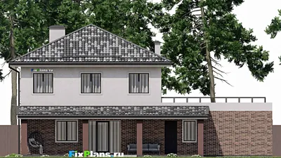 Проект двухэтажного дома 11 на 19, площадью 350 м² с террасой, балконом, гаражом на 2 машины и 4 спальнями — фасад 6