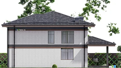 Проект двухэтажного дома 13 на 17, площадью 250 м² с террасой, балконом и 5 спальнями — фасад 5