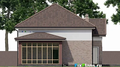 Проект дома с мансардой 17 на 22, площадью 310 м² с террасой, гаражом на 1 машину и 6 спальнями — фасад 6