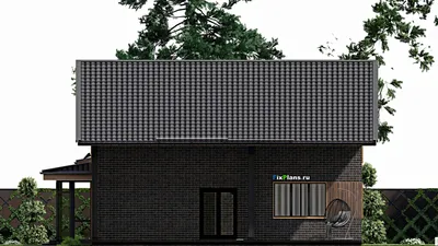 Проект дома с мансардой 13 на 18, площадью 230 м² с террасой, балконом, баней, гаражом на 1 машину и 3 спальнями — фасад 5