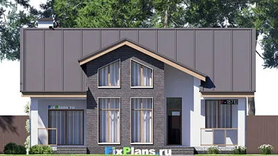 Проект одноэтажного дома 13 на 15, площадью 160 м² с террасой и 3 спальнями — фасад 3
