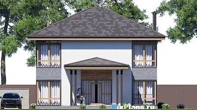 Проект двухэтажного дома 12 на 15, площадью 200 м² с террасой и 3 спальнями (F-19529) — фасад 6