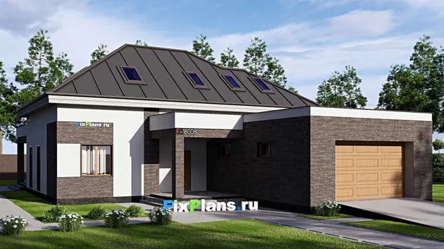Проект дома с мансардой 15 на 23, площадью 330 м² с террасой, гаражом на 2 машины и 4 спальнями