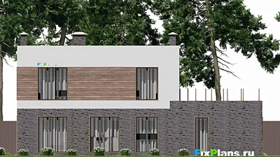 Проект двухэтажного дома 12 на 17, площадью 280 м² с балконом, баней, гаражом на 1 машину и 4 спальнями — фасад 6