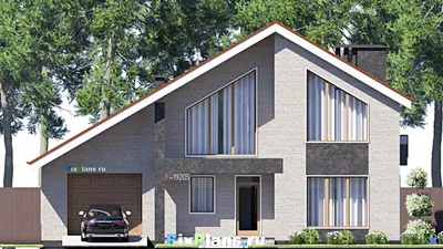 Проект дома с мансардой 15 на 16, площадью 260 м² с террасой, балконом, гаражом на 1 машину и 5 спальнями — фасад 3