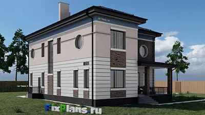 Проект двухэтажного дома 14 на 19, площадью 290 м² с террасой и 4 спальнями — фасад 2